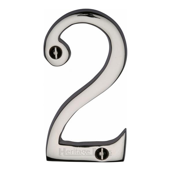C1561 2-PNF • 76mm • Polished Nickel • Heritage Brass Face Fixing Numeral 2